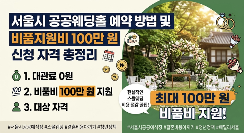 서울시 공공예식장 예약 방법 및 비품지원비 100만 원 신청 자격 총정리