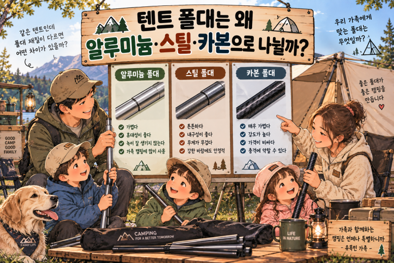 텐트 폴대는 왜 알루미늄·스틸·카본으로 나뉠까?｜무게보다 중요한 폴대 소재의 차이