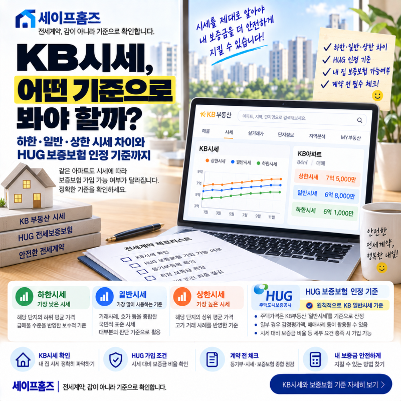 KB시세: 하한·일반·상한 시세 차이·HUG 보증보험 인정 기준