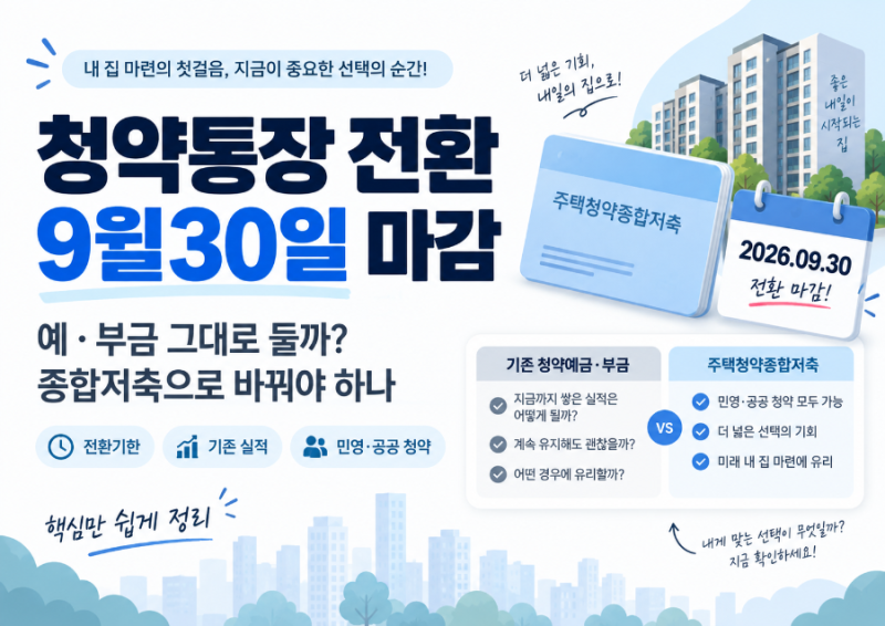 청약통장 전환 9월30일 마감｜예·부금 그대로 둘까? 종합저축으로 바꿔야 하나