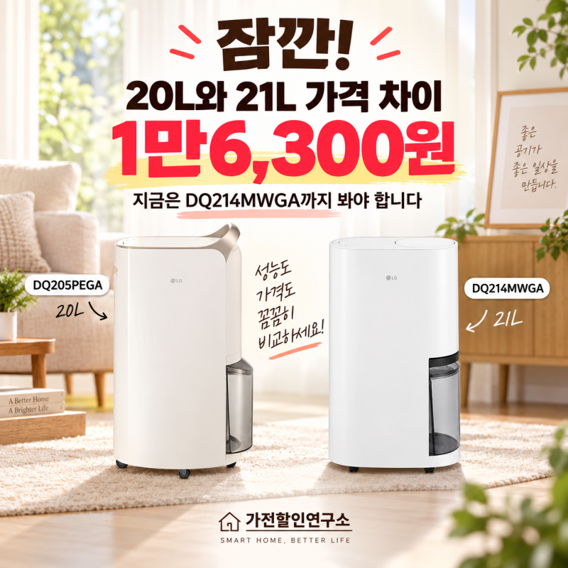 잠깐! 20L와 21L 가격 차이 1만6,300원, 지금은 DQ214MWGA까지 봐야 합니다