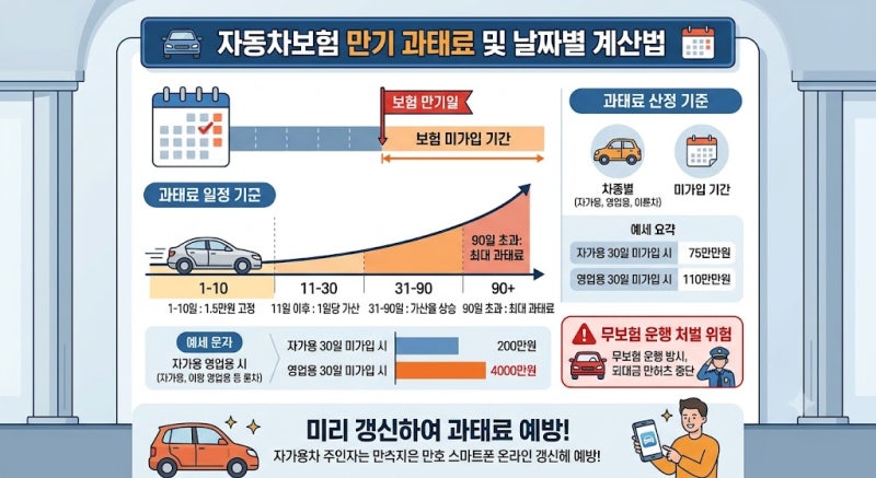 자동차보험 만기 과태료 조회 및 날짜별 계산법 총정리 (미가입 운행 처벌 위험)