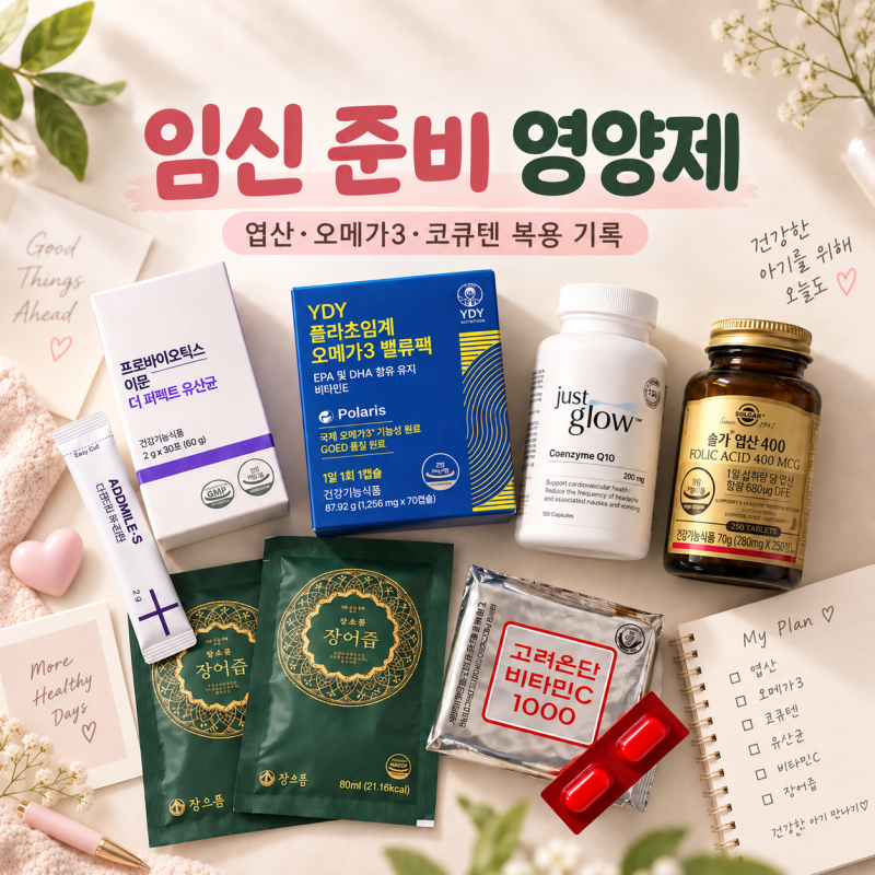 임신 준비 영양제 뭐 먹을까? 엽산·코큐텐·오메가3 실제 복용 기록