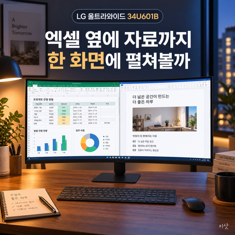 LG 34U601B 울트라 와이드 모니터, 엑셀 창 바꾸느라 답답했다면