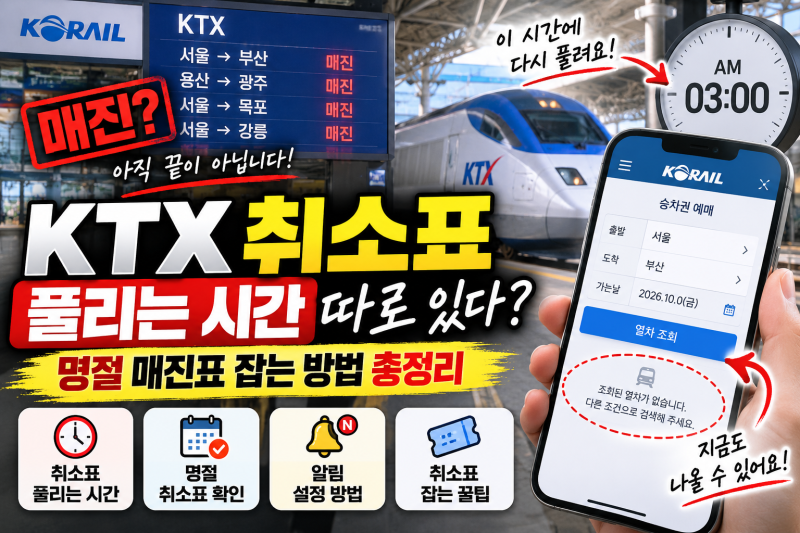 KTX 취소표 풀리는 시간 따로 있다! 2026 추석 매진표 잡는 시간·예약대기·알림 총정리