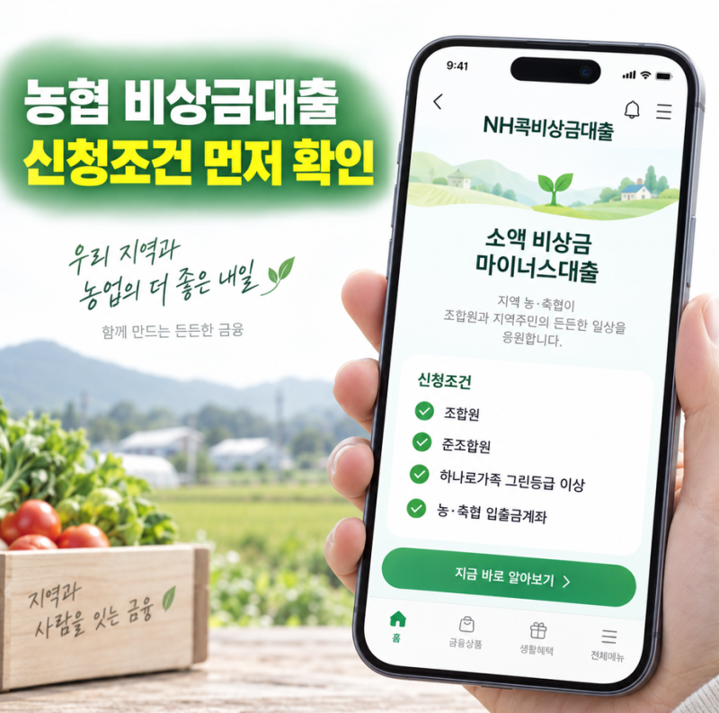 농협 비상금대출 조건 한도 금리 신청방법 확인