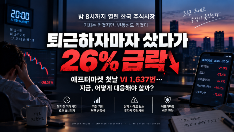 퇴근 후 주식 샀다가 20% 급락｜애프터마켓 첫날 VI 1,637번, 밤 8시 주식투자 어떻게 해야 하나