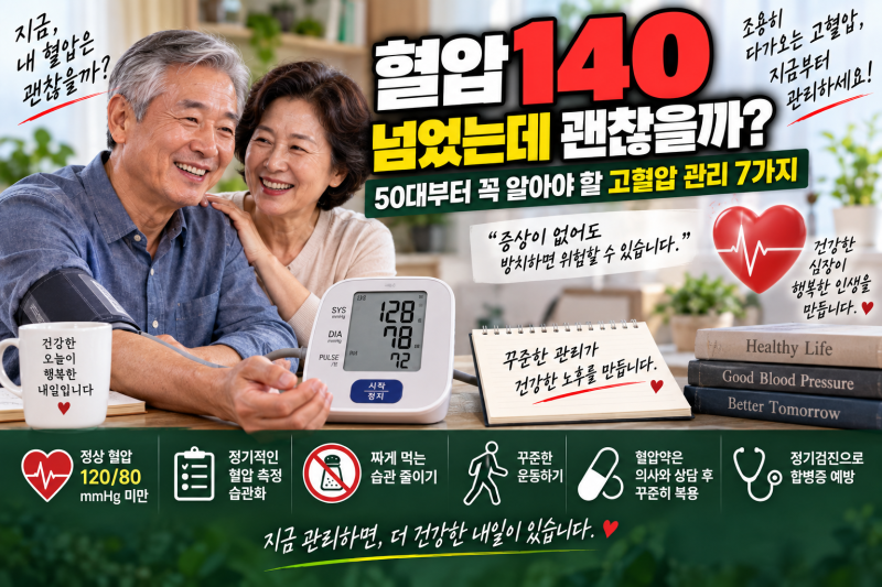 혈압 140 넘었는데 괜찮을까? 50대부터 꼭 알아야 할 고혈압 관리 7가지