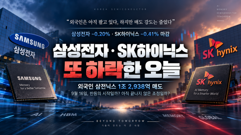 삼성전자·SK하이닉스 오늘 또 하락｜외국인 삼전닉스 1.3조 매도, 9월16일 반등할까
