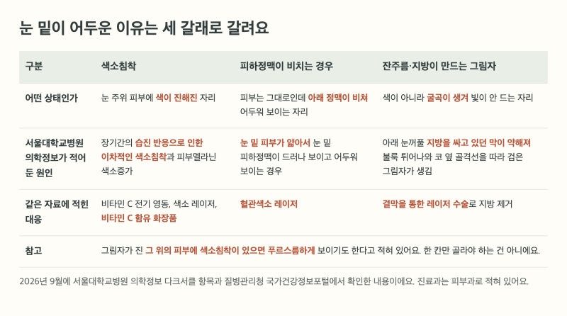 눈밑 다크서클 종류 구별법, 색소 혈관 그림자 어느 쪽일까?