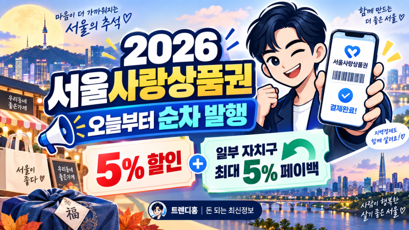 서울사랑상품권 2026 추석｜오늘 9시부터 자치구별 발행, 5% 할인·최대 5% 페이백