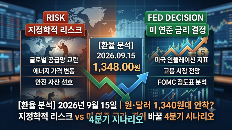 [환율 분석] 2026년9월15일 원·달러 1,340원대 안착? 지정학적 리스크 vs 미 연준 금리 결정이 바....