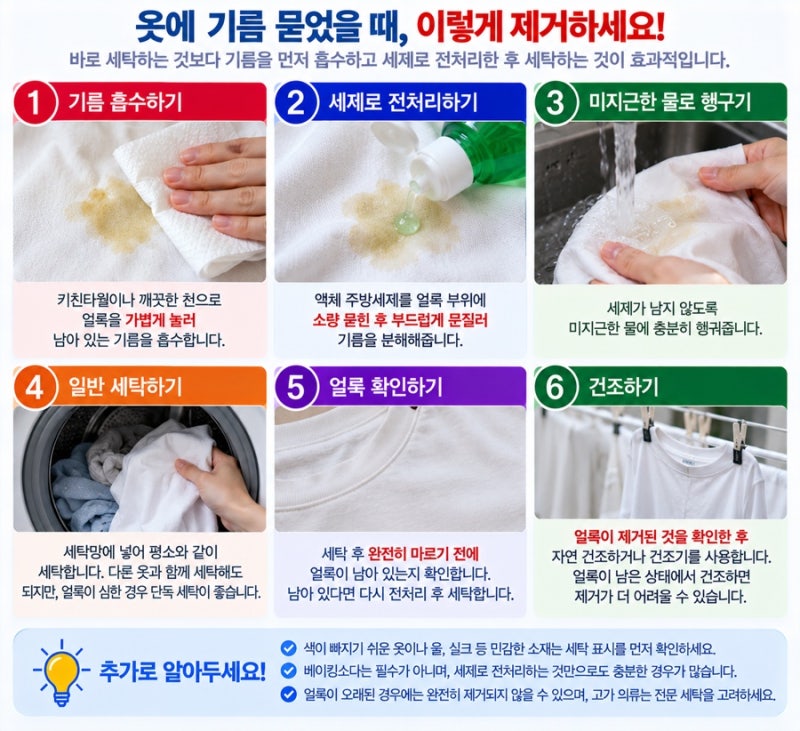 옷에 기름 묻었을 때 어떻게 지울까? 기름 얼룩 제거 방법