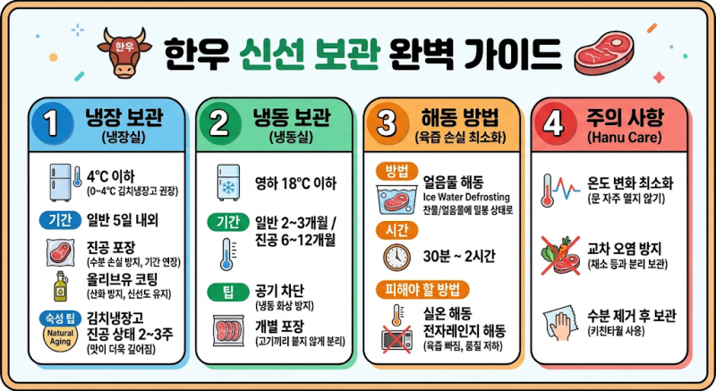 한우 보관방법 완벽 정리! 냉장·냉동 보관 기간 & 갈변 방지 올리브유 코팅·얼음물 해동 꿀....