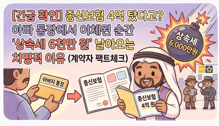 [긴급 확인] 종신보험 4억 탔다고? 아빠 통장에서 이체된 순간 '상속세 6천만 원' 날아오는 치....