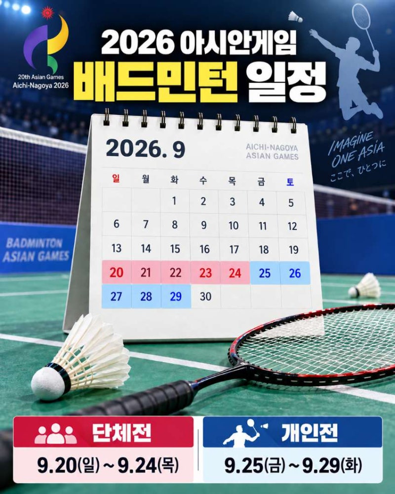 2026 아시안게임 배드민턴(일정, 국가대표 20명 명단) 안세영 2연패 도전할까