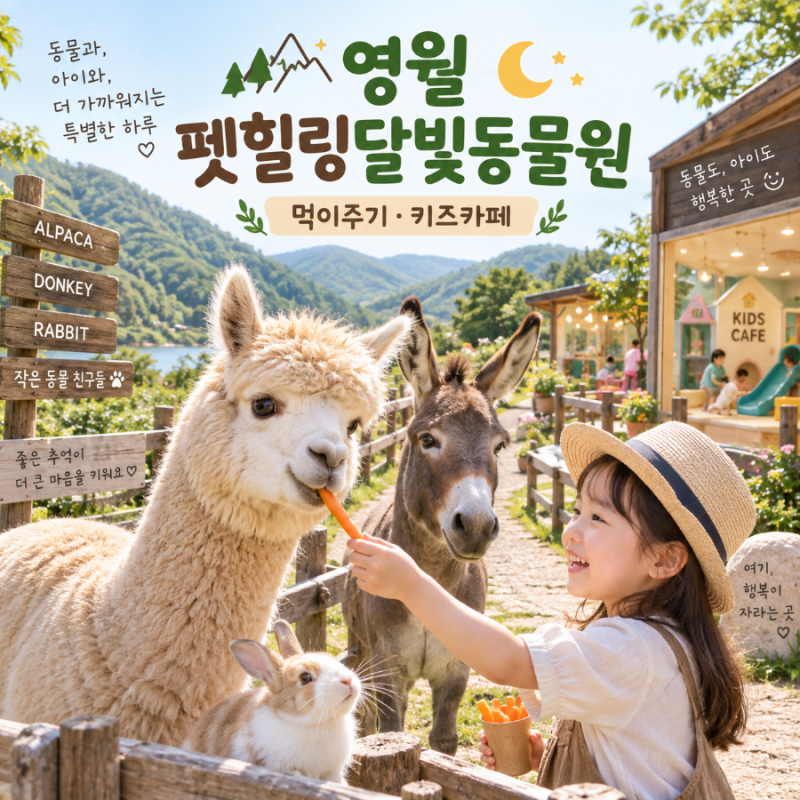 江原道寧越の子供と行ける場所 ペットヒーリング月光動物園 | 餌やり・キッズカフェ家族旅行