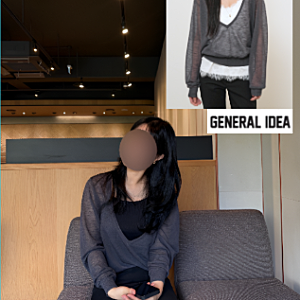 GENERAL IDEA 레이어드 니트 탑 제너럴 아이디어 | 딥 브이넥 시스루 니트