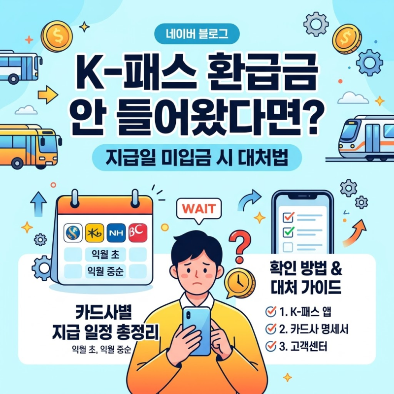 K패스 환급금 입금일 안 들어왔다면? 카드사별 날짜와 조회법