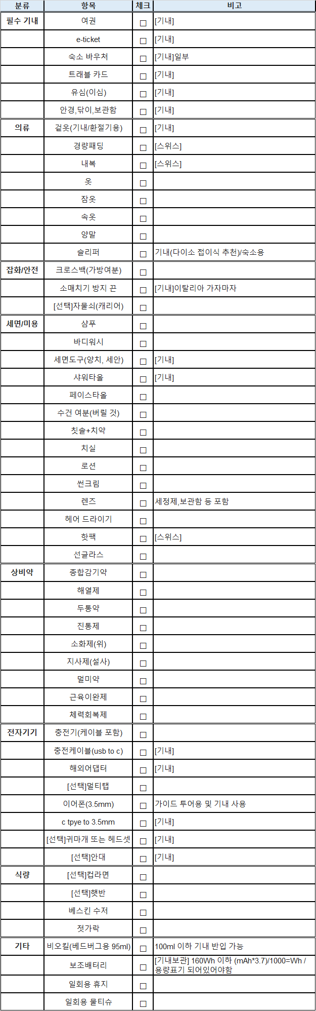 직접 다녀온 이탈리아 스위스 신혼여행 준비물 챙기기 (ft. 융프라우 고산병약 대신 이것!)