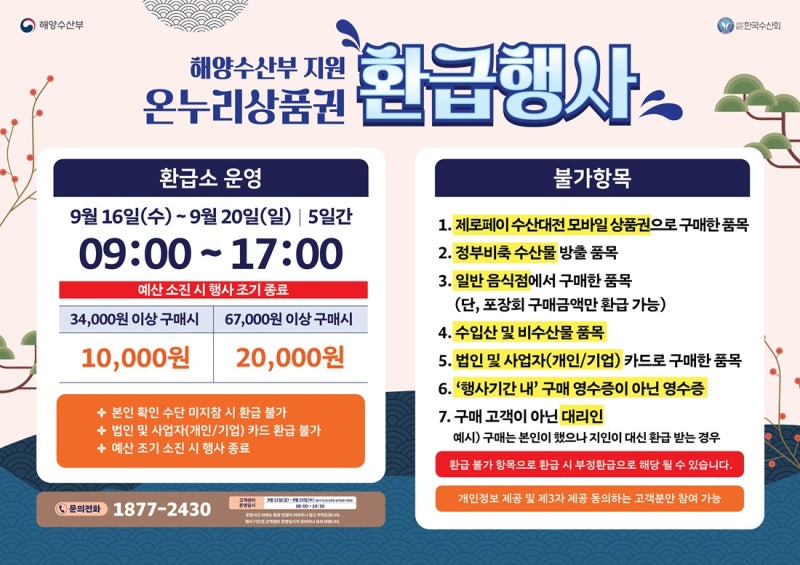 9월16일 부터 시작 노량진수산시장 수산물 구매후 온누리상품권 환급받자