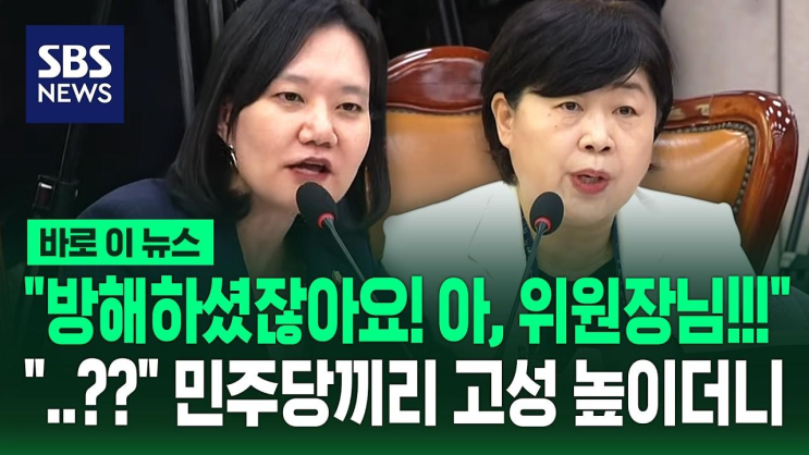 '방해하셨잖아요! 위원장님!' '..?' 민주당끼리 <b>고성</b> 높이더니 / SBS / ....