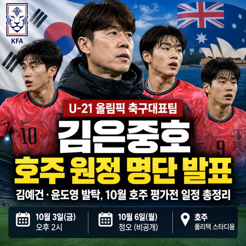 김은중호 올림픽 축구대표팀 명단 발표｜김예건·윤도영 발탁, 10월 호주 평가전 일정 총정리