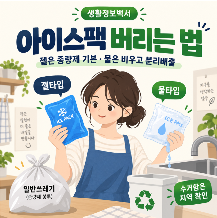아이스팩 버리는 법｜젤은 종량제 기본·물은 비우고 분리배출