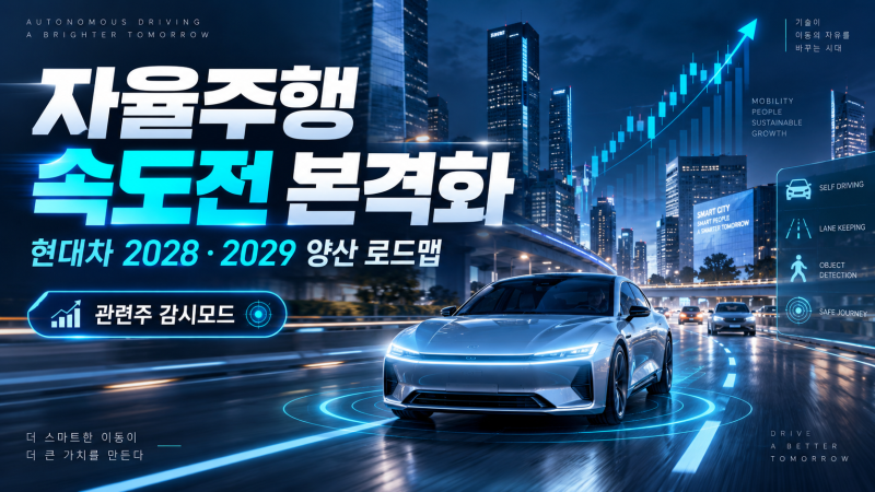 자율주행 속도전 본격화｜현대차 2028·2029 양산 로드맵, 관련주 TOP5 감시 시작