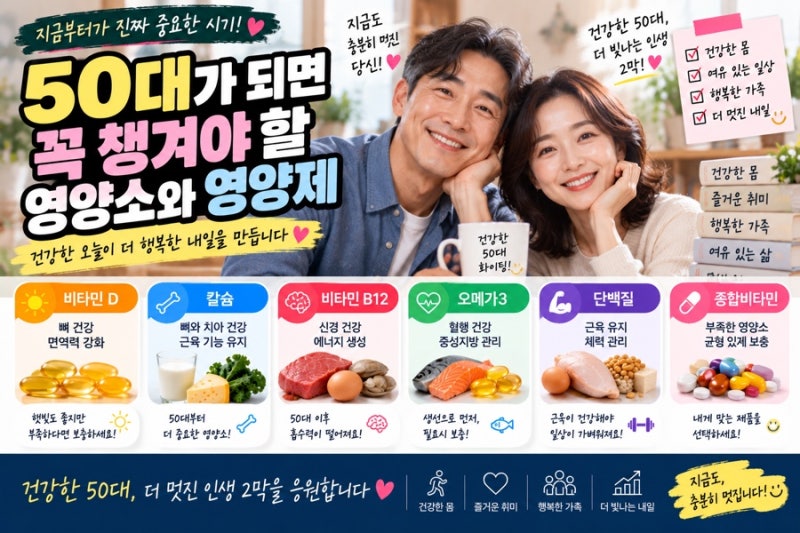50대가 되면 꼭 확인하세요! 챙겨볼 영양소와 영양제 총정리