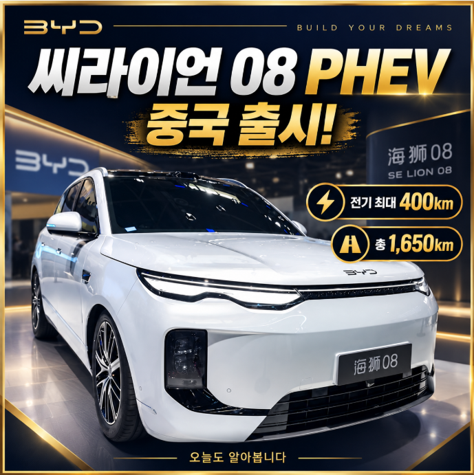 BYD 씨라이언 8 플러그인 하이브리드 출시! 전기만 400km·총 1,650km, 대형 SUV 시장 흔들까?