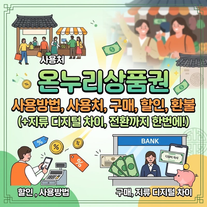 온누리상품권 사용방법, 사용처, 구매, 할인, 환불(+지류 디지털 차이, 전환?까지 한번에!)