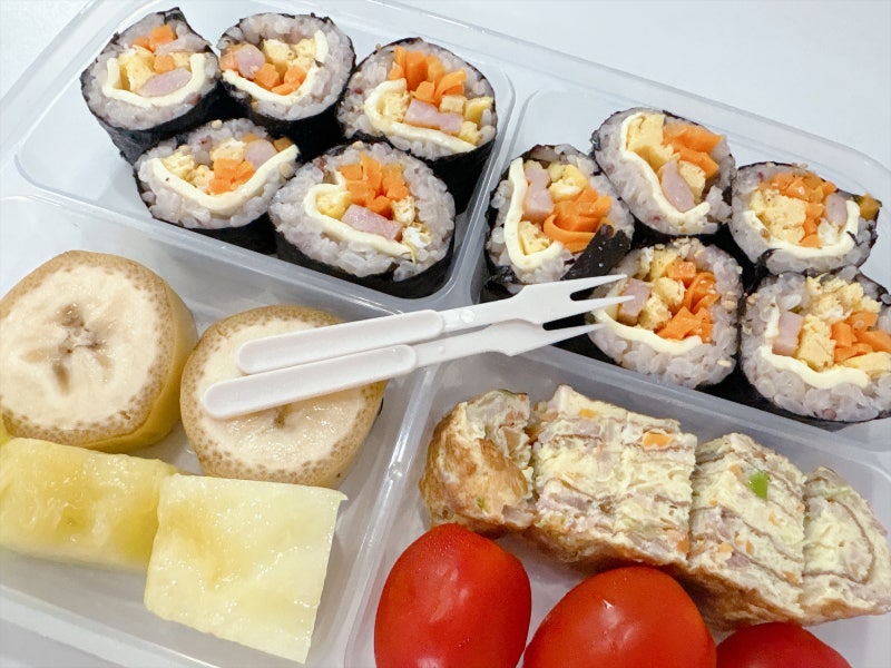 30분 컷! 4가지 재료로 만드는 초간단 아기 꼬마김밥 (어린이집 현장학습 도시락)