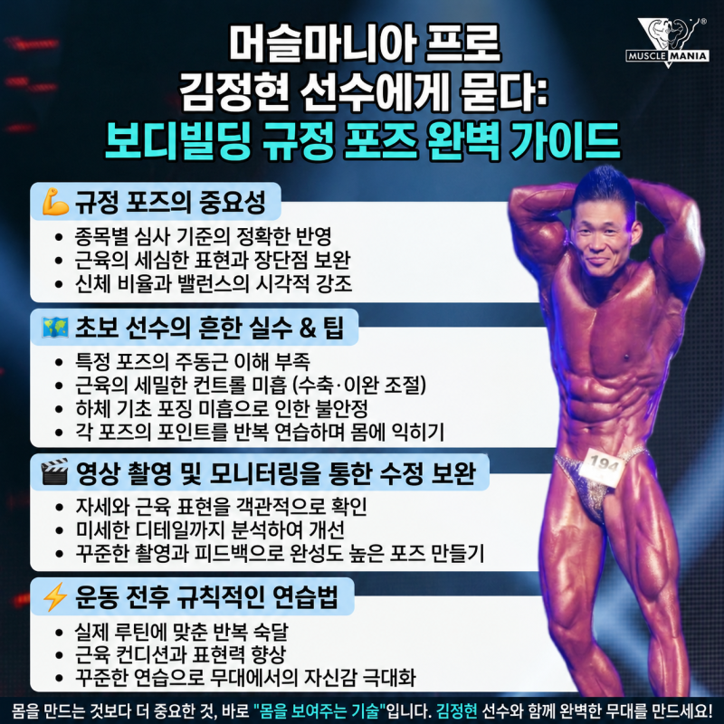 보디빌딩 무대 감점 안 당하는 법! 머슬마니아 코리아 김정현 선수의 규정포즈 완벽 가이드