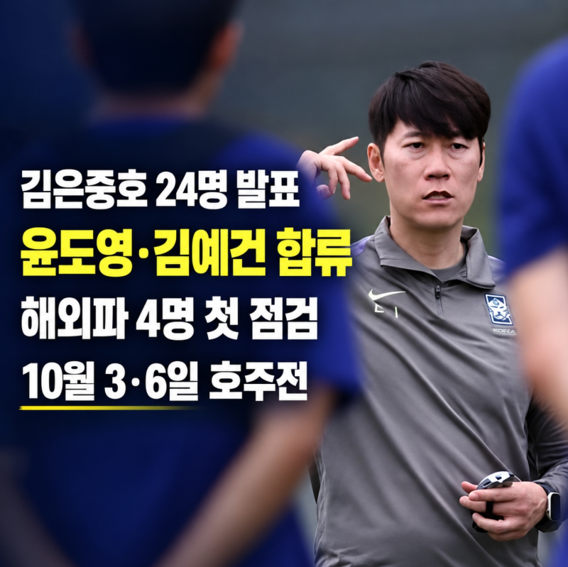김은중호 호주 원정 24명 명단, 윤도영 김예건 합류 U-21 대표팀 10월 경기 일정