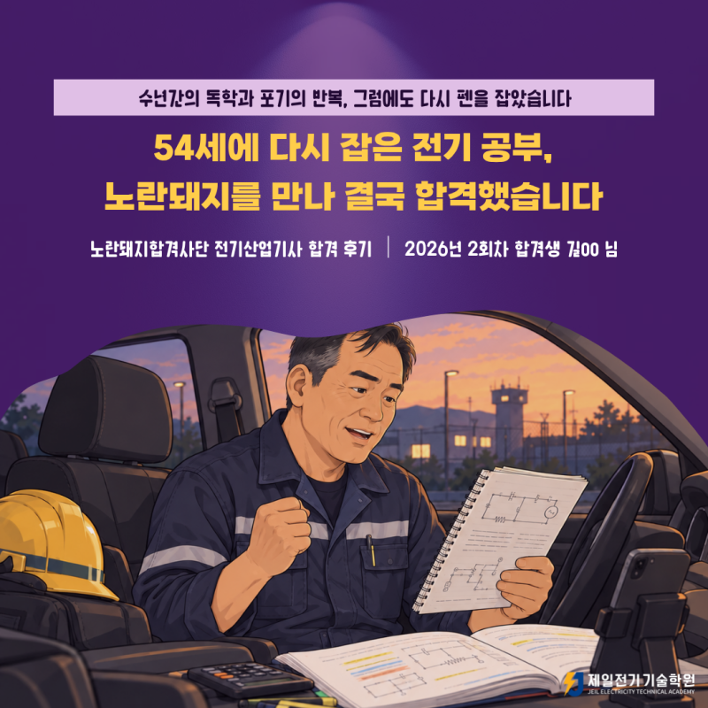 54세 시설관리원 전기산업기사 합격 후기｜몇 년의 독학 끝에 노란돼지로 합격
