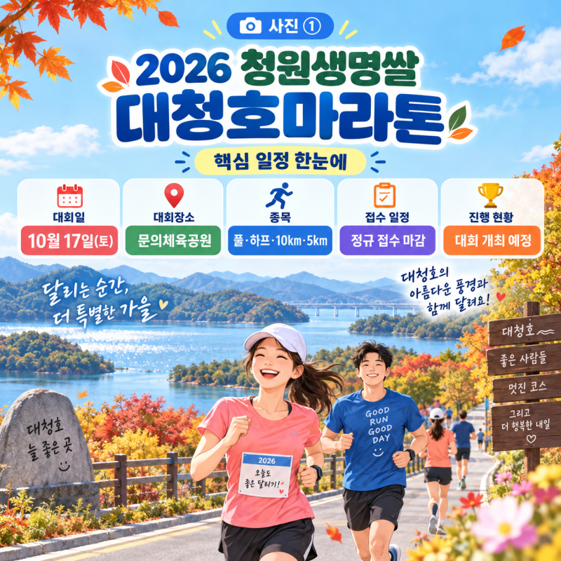 2026 청원생명쌀 대청호마라톤 일정·코스·참가비｜10월 17일 대청호 달리기, 접수 마감