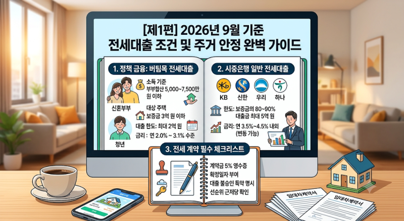 2026년 하반기 전세대출 조건 총정리: 버팀목부터 시중은행까지