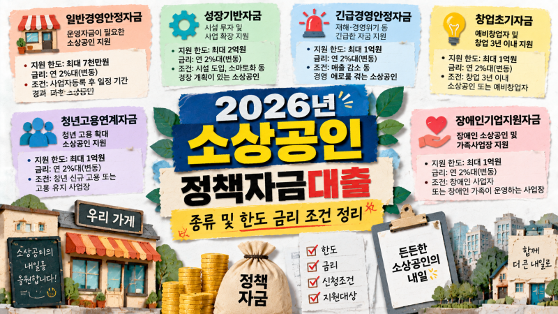 2026년 소상공인 정책자금대출 종류 및 한도 금리 조건 정리
