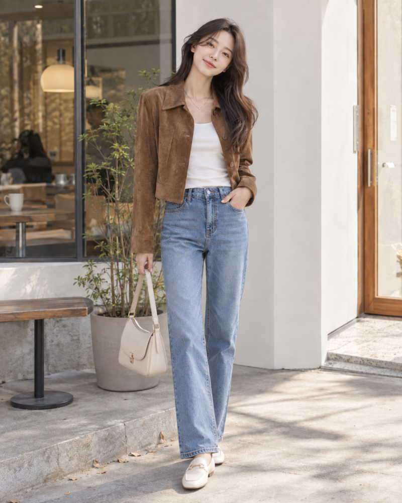 스웨이드 자켓 코디｜예쁜데 막상 어려운 브라운 자켓, 청바지부터 입어보세요