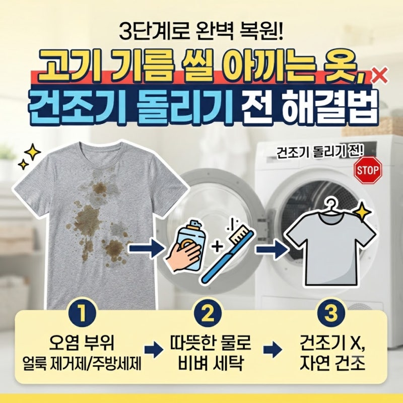 고기 기름 튄 아끼는 옷, 건조기 돌리기 전에 3단계로 완벽 복원하기