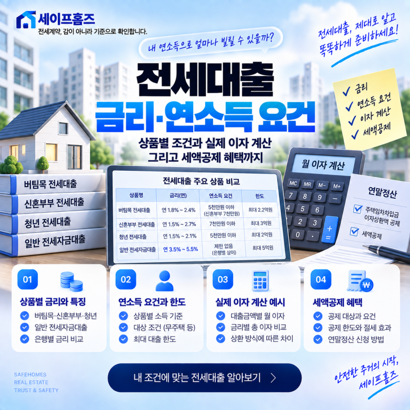 전세대출 금리 상품별 연소득 요건과 실제 이자 계산 및 세액공제 혜택