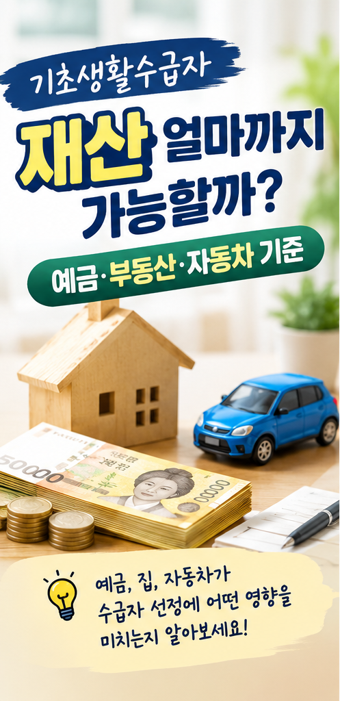 기초생활수급자 재산 얼마까지 가능할까?｜예금·부동산·자동차 기준