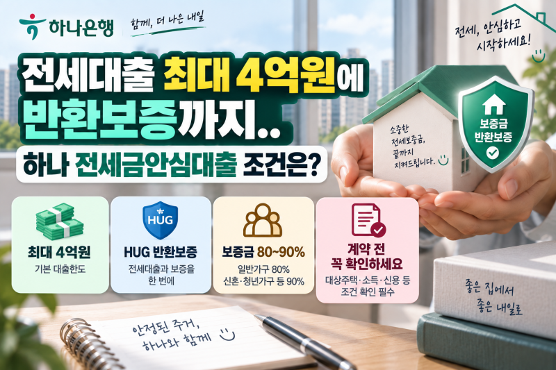 전세대출 최대 4억원에 반환보증까지..하나 전세금안심대출 조건은?