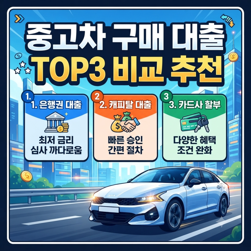중고차 구매 대출 TOP3 비교 추천 (+금리, 한도, 세금, 중고차 보증 제도 활용 방법)