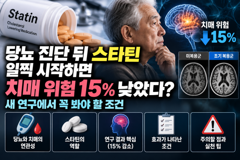 당뇨 진단 뒤 스타틴 일찍 시작하면 치매 위험 15% 낮았다? 새 연구에서 꼭 봐야 할 조건