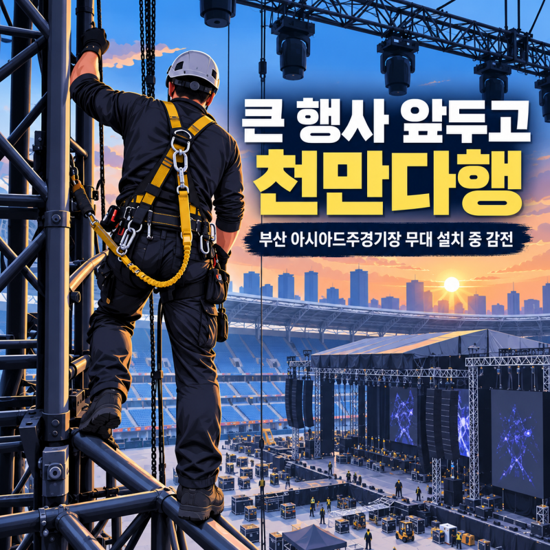 Busan Asiad Main Stadium Ahead of K-Pop Events like Lim Young-woong and RIIZE... Mongolian Worker Electrocuted During Stage Setup
