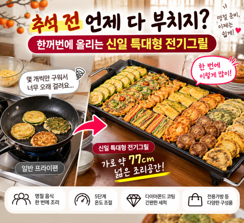 “추석 전 언제 다 부치지?” 한꺼번에 올리는 신일 특대형 전기그릴
