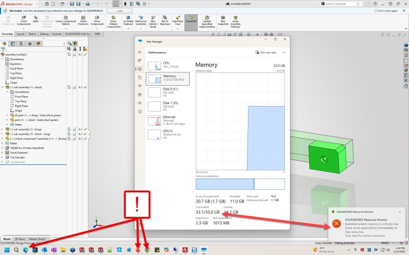[CAD]SOLIDWORKS 메모리 부족 경고가 나타나는 이유와 해결 방법