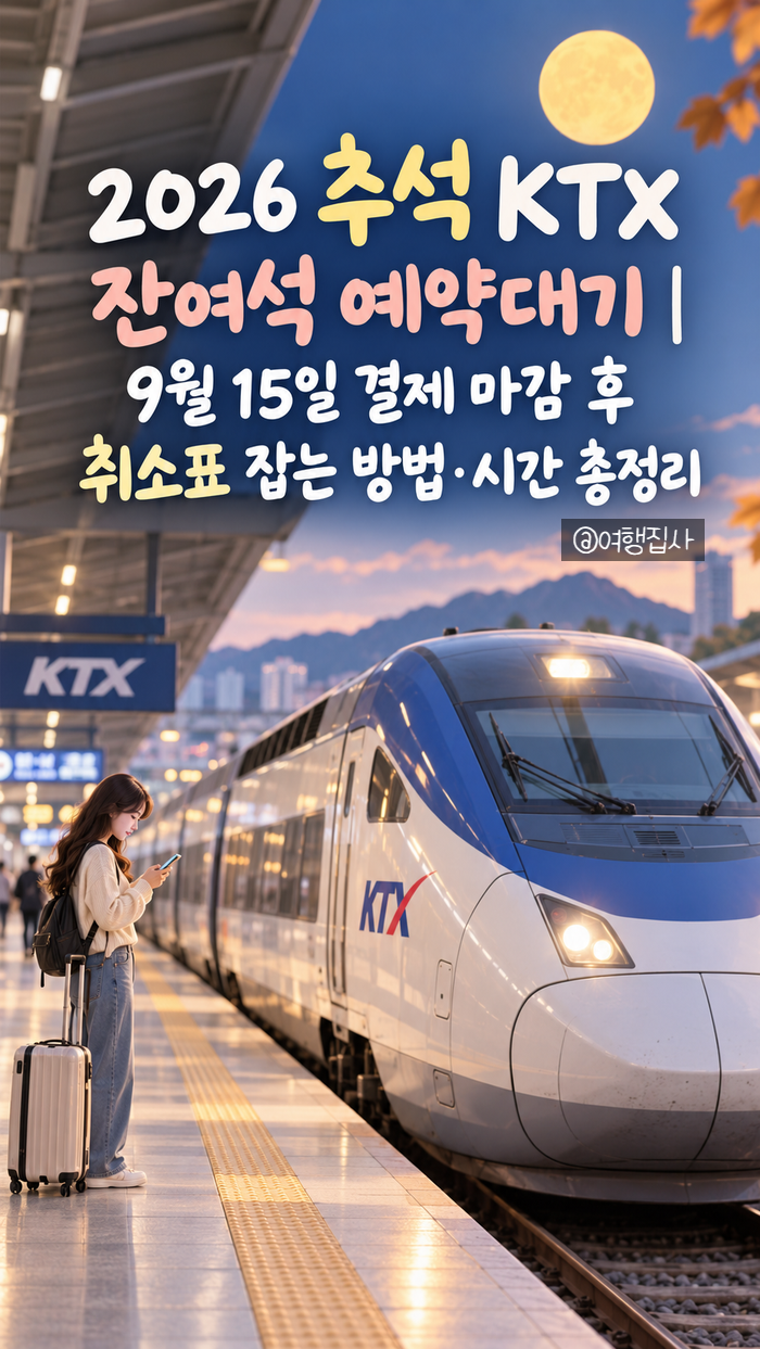 2026 추석 KTX 잔여석 예약대기 | 9월 15일 결제 마감 후 취소표 잡는 방법·시간 총정리